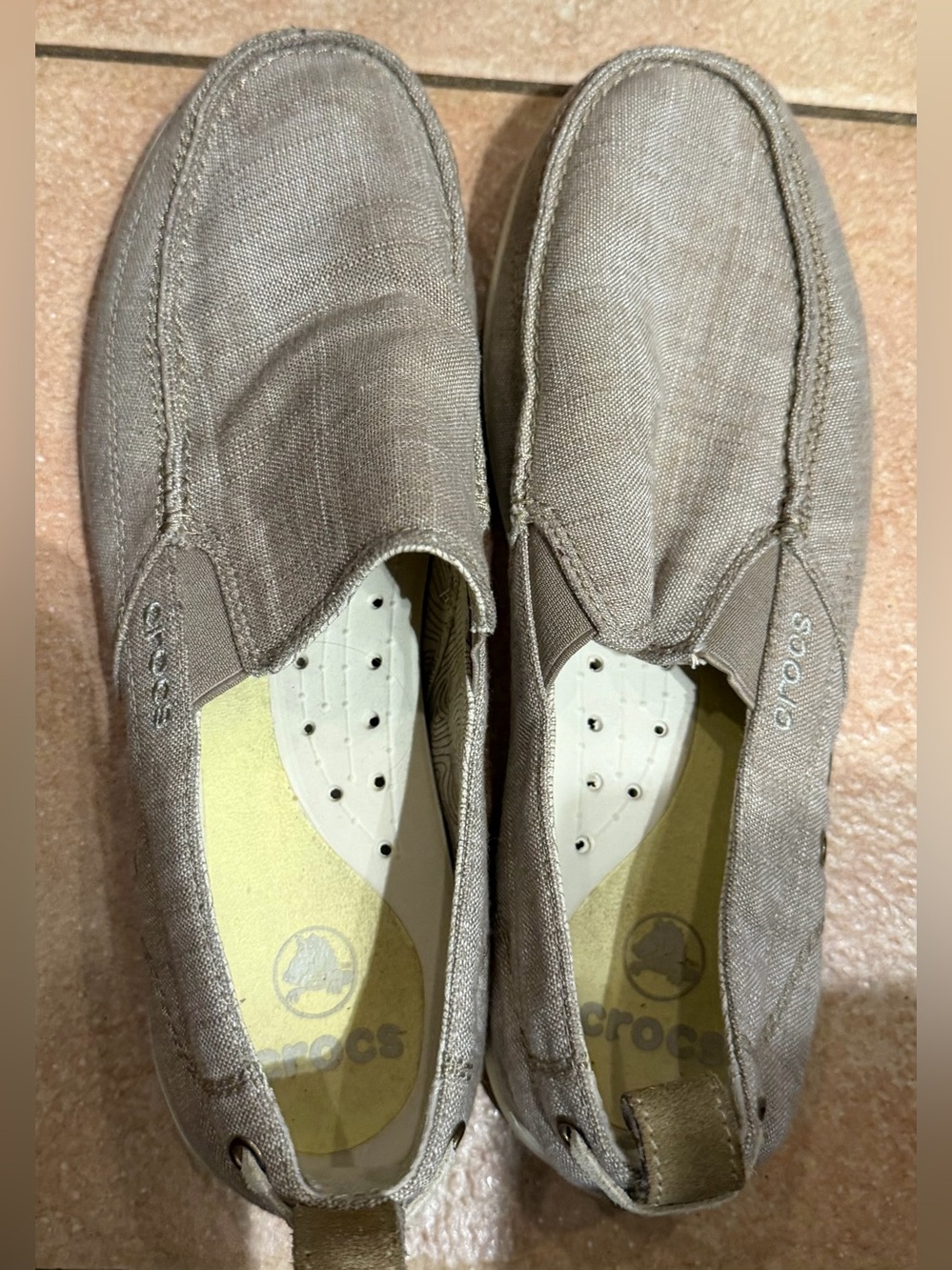 Crocs Men's Slip-On Canvas Loafers in Taupe 10